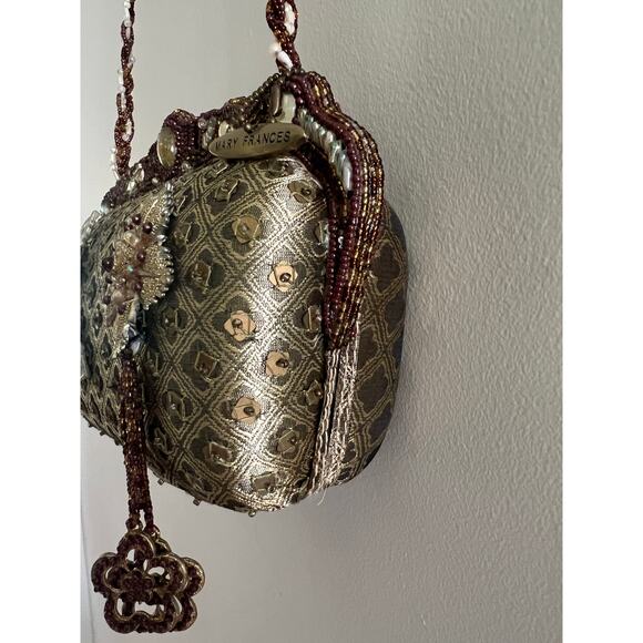 Mary Frances Green & Gold Floral Beaded Hard Case Hand Bag Purse Embellished JL - Picture 7 of 16